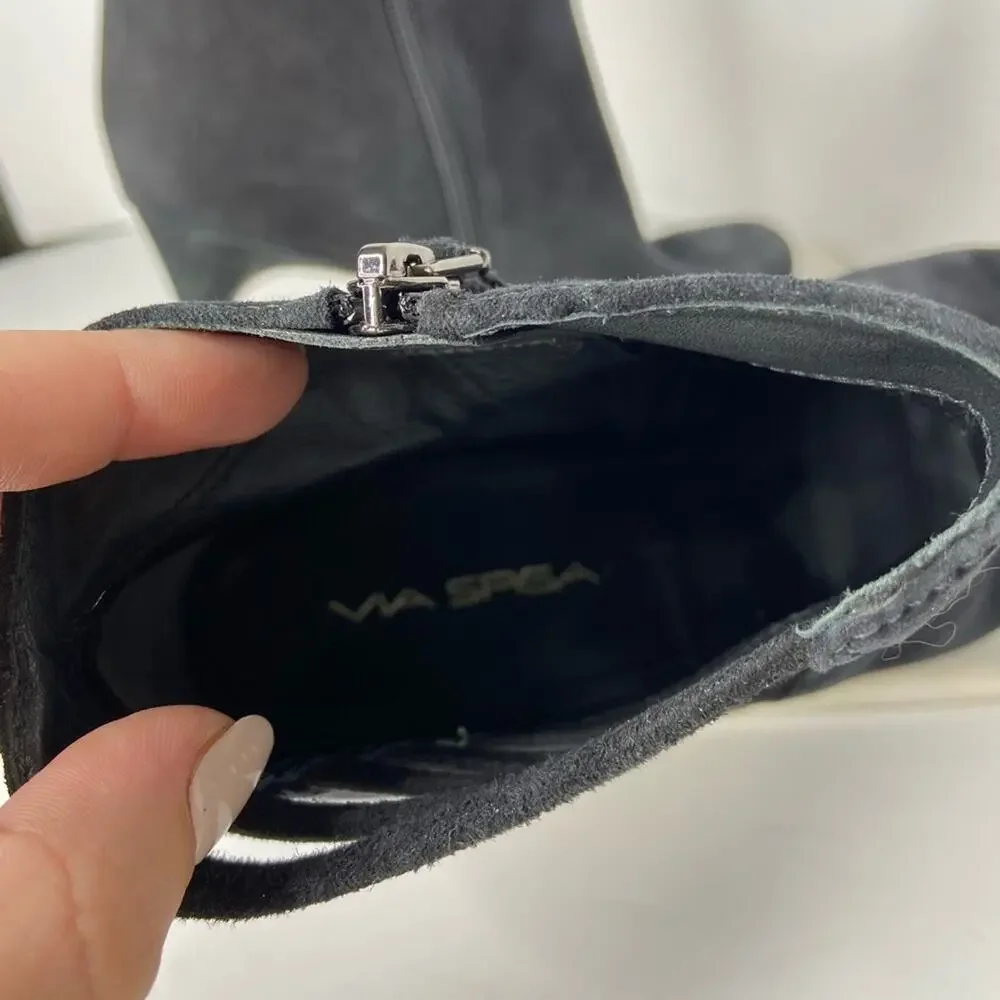 Via Spiga Black Suede Stiletto Heeled Ankle Boots Cutouts Size 10 $220 - Picture 10 of 11